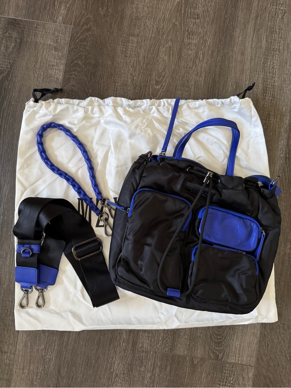 MZ Wallace Black & Cobalt Bowery Pocket Tote